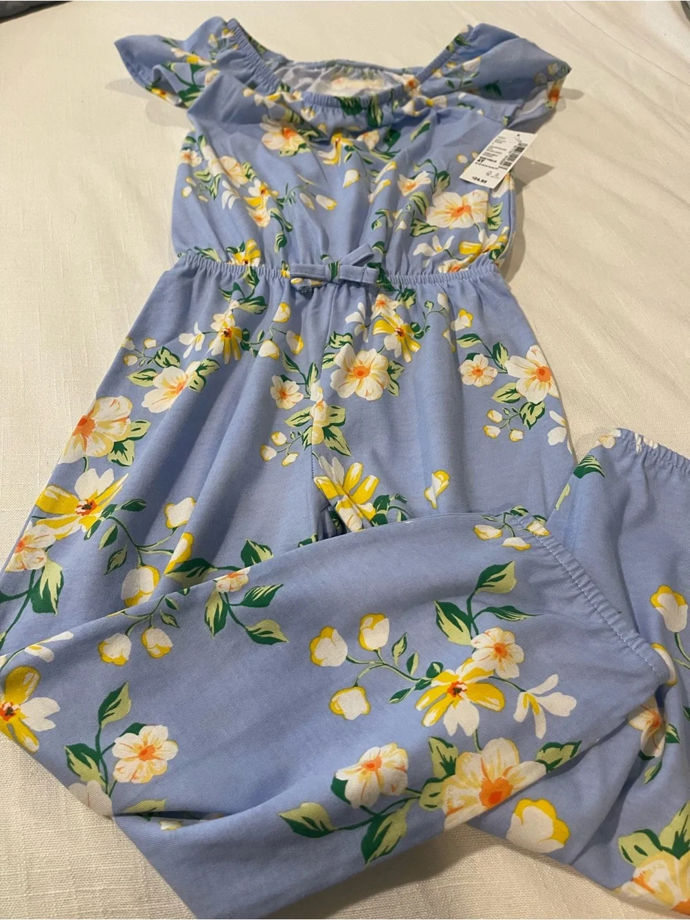 The Children's Place Light Blue Floral Romper with Elastic Waist